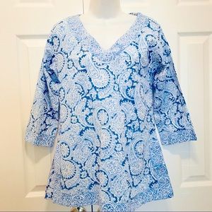 Gretchen Scott Designs 
Blue White Paisley
Greek Mosaic Tunic